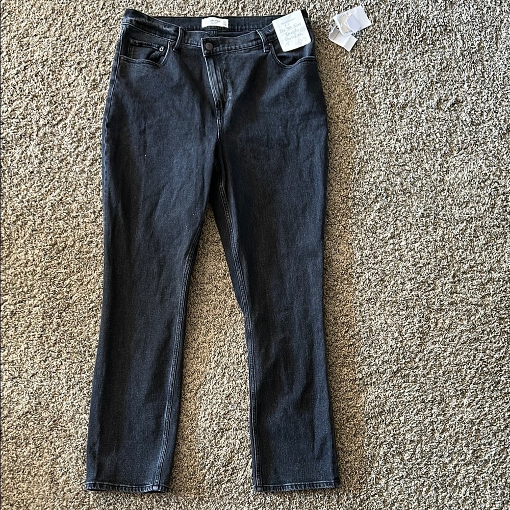black wash crossover waist 90s slim straight jean